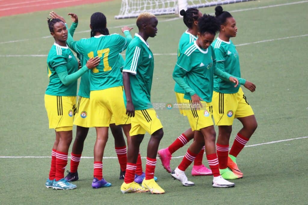 Ethiopia female football team in action