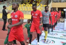 Players marching to the field to kick-start NPFL fixtures