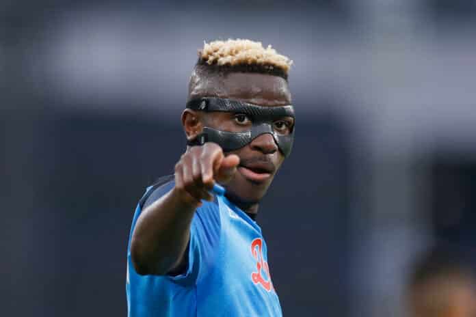 Victor Osimhen with the thumbs up after scoring for Napoli