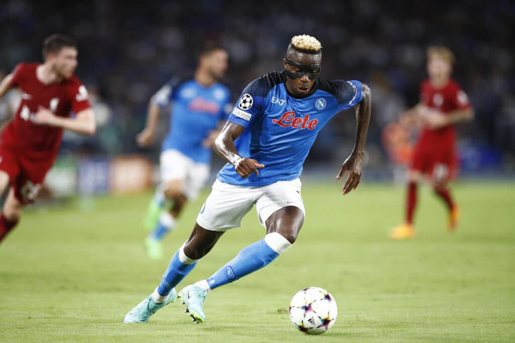 Osimhen (SSC Napoli) controls the ball during the UEFA Champions League - Group A match between SSC Napoli vs Liverpool FC