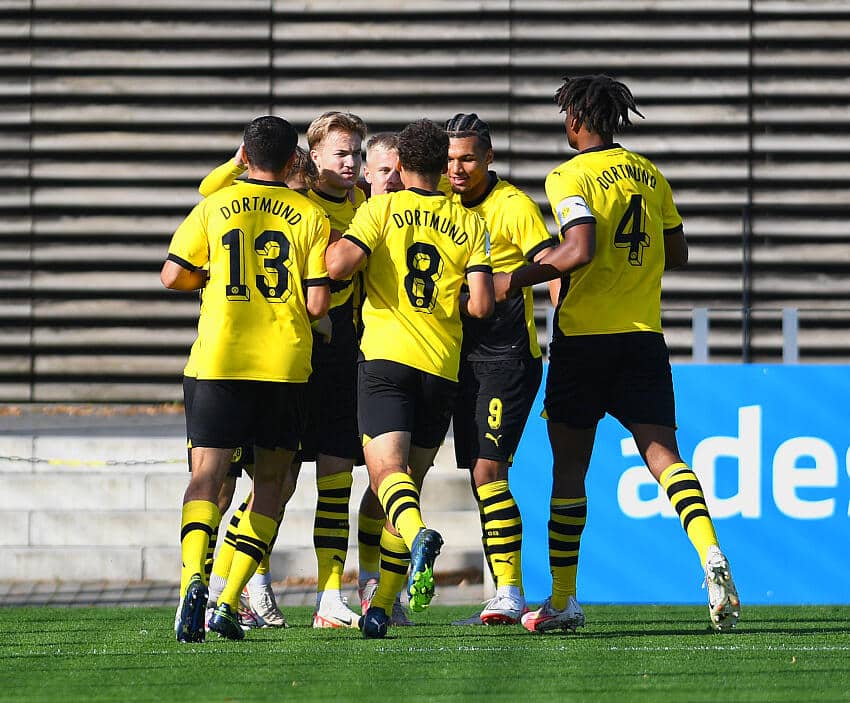 Dortmund players celebrating a goal