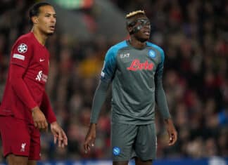 Napoli's Victor Osimhen (right) and Liverpool's Virgil van Dijk during the UEFA Champions League