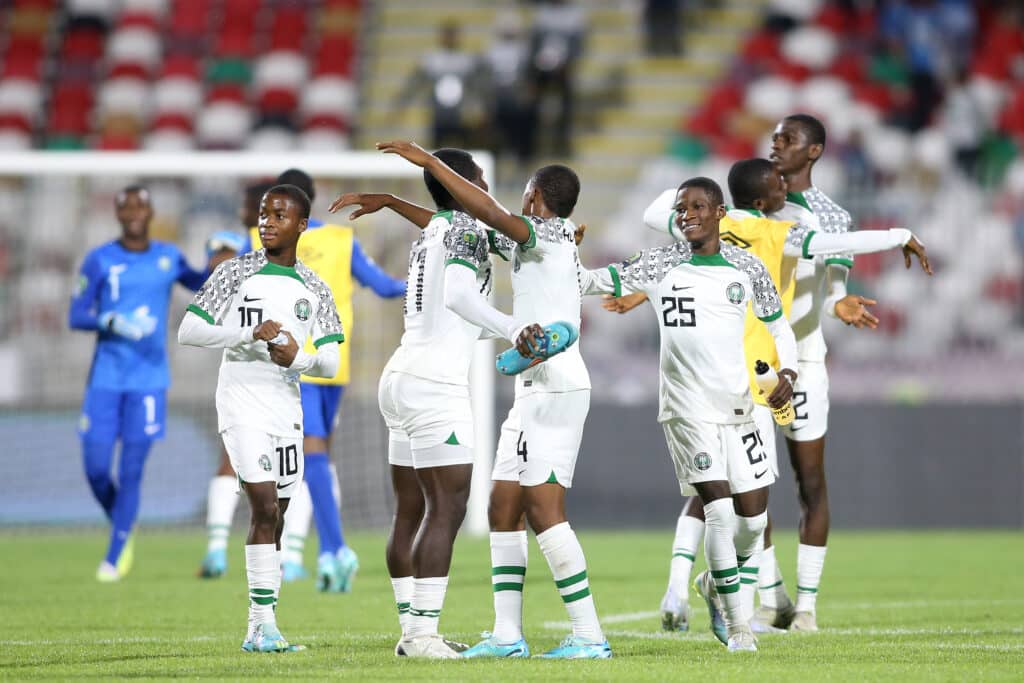 nigeria under 17 side celebrate CAF Nations Cup quarter final qualification