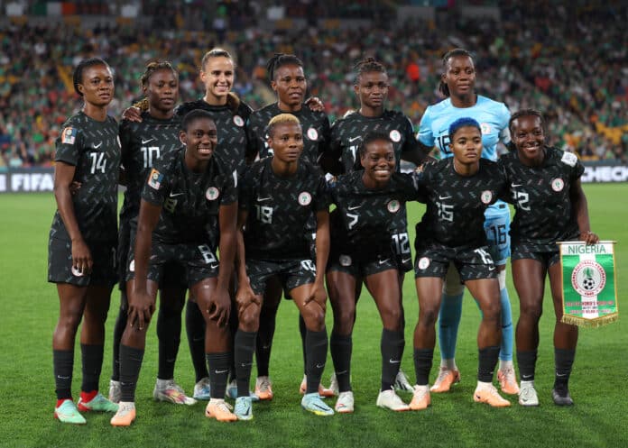 The Super Falcons squad pose for a photo prior to the start of the FIFA Women's World Cup 2023