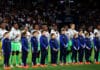 Super Falcons players during the national anthems before the FIFA Women's World Cup