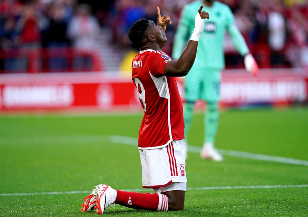 Nottingham Forest's Taiwo Awoniyi celebrates scoring 