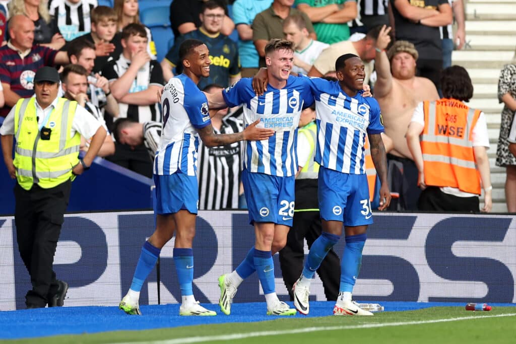 Brighton and Hove Albion's Evan Ferguson (centre) celebrates scoring their side's second goal of the game