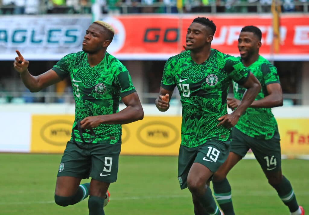 Victor Osimhen of Nigeria celebrates his goal during the 2023 Africa Cup of Nations Qualifiers 