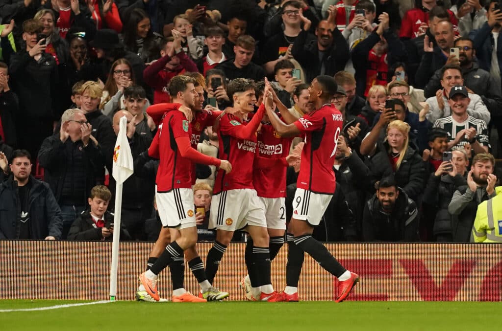 Manchester United's Alejandro Garnacho celebrates scoring their side's first goal of the game during the Carabao Cup