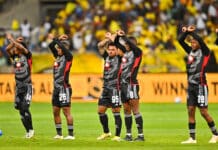 Orlando Pirates players gesturing to the club's fans