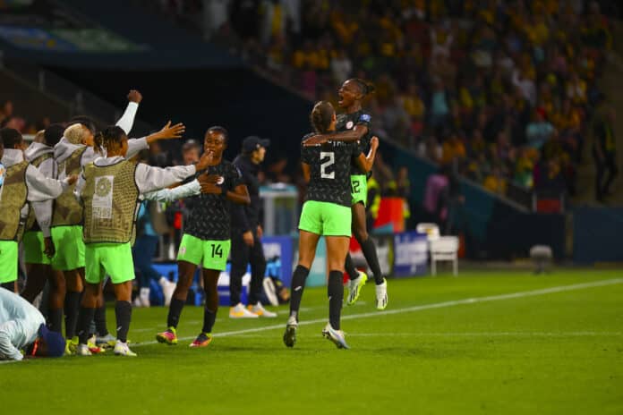 Uchenna Kanu celebrates scoring for the Super Falcons