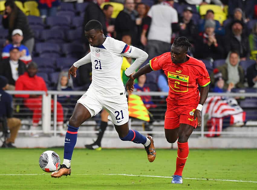 Weah of the USMNT in action against Ghana
