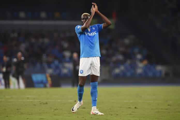 Victor Osimhen of SSC Napoli celebrates after scoring during the Serie A