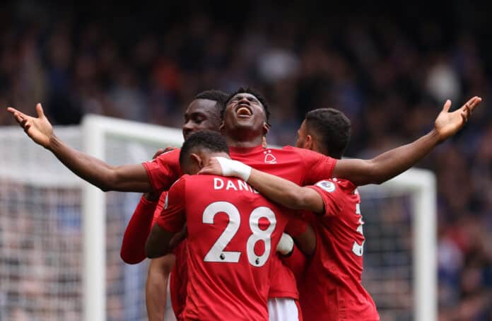 Taiwo Awoniyi of Nottingham Forest celebrates after scoring the opening goal